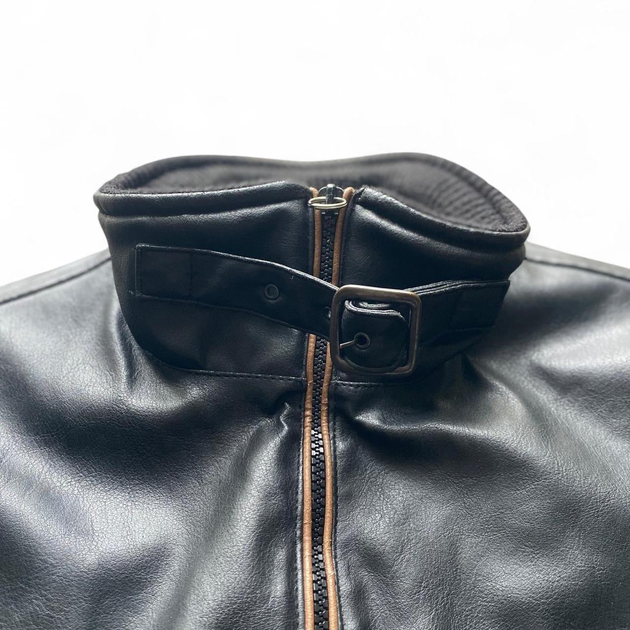Y2K Black leather style biker bomber jacket