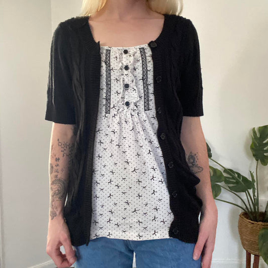 Cute Y2K layered polka dot knit top