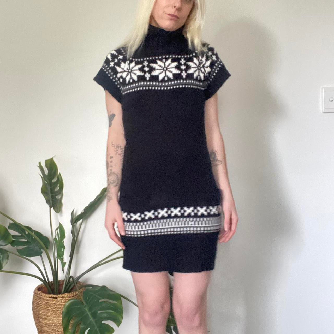 Black and white vintage knit turtleneck dress