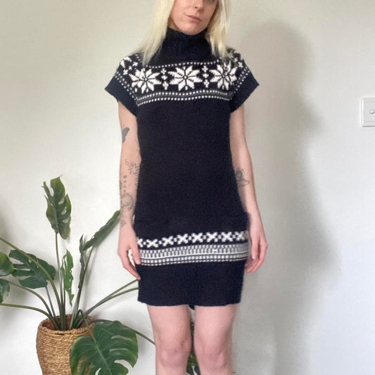 Black and white vintage knit turtleneck dress