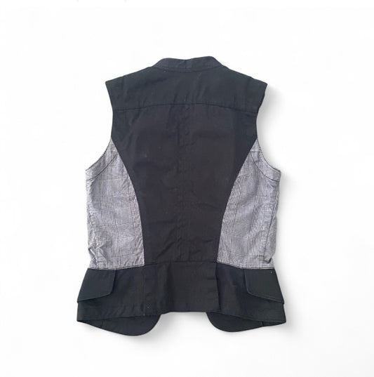Y2K tailored black and plaid vest with cool gold buttons