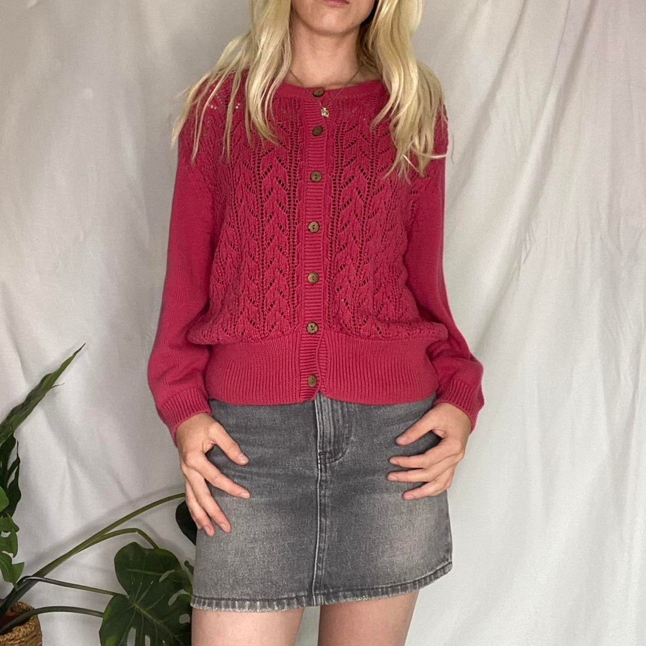 Pink Knit Button Up Cardigan