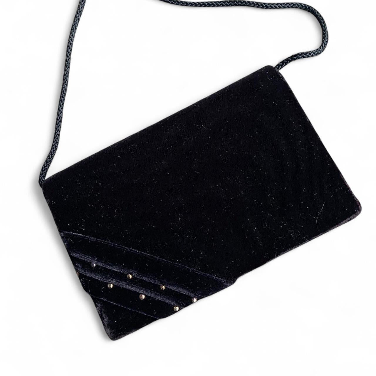 Vintage 90s Black velvet shoulder bag with gold detailing