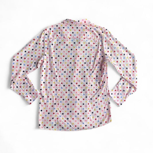 00s pink polka dot long sleeve button up shirt