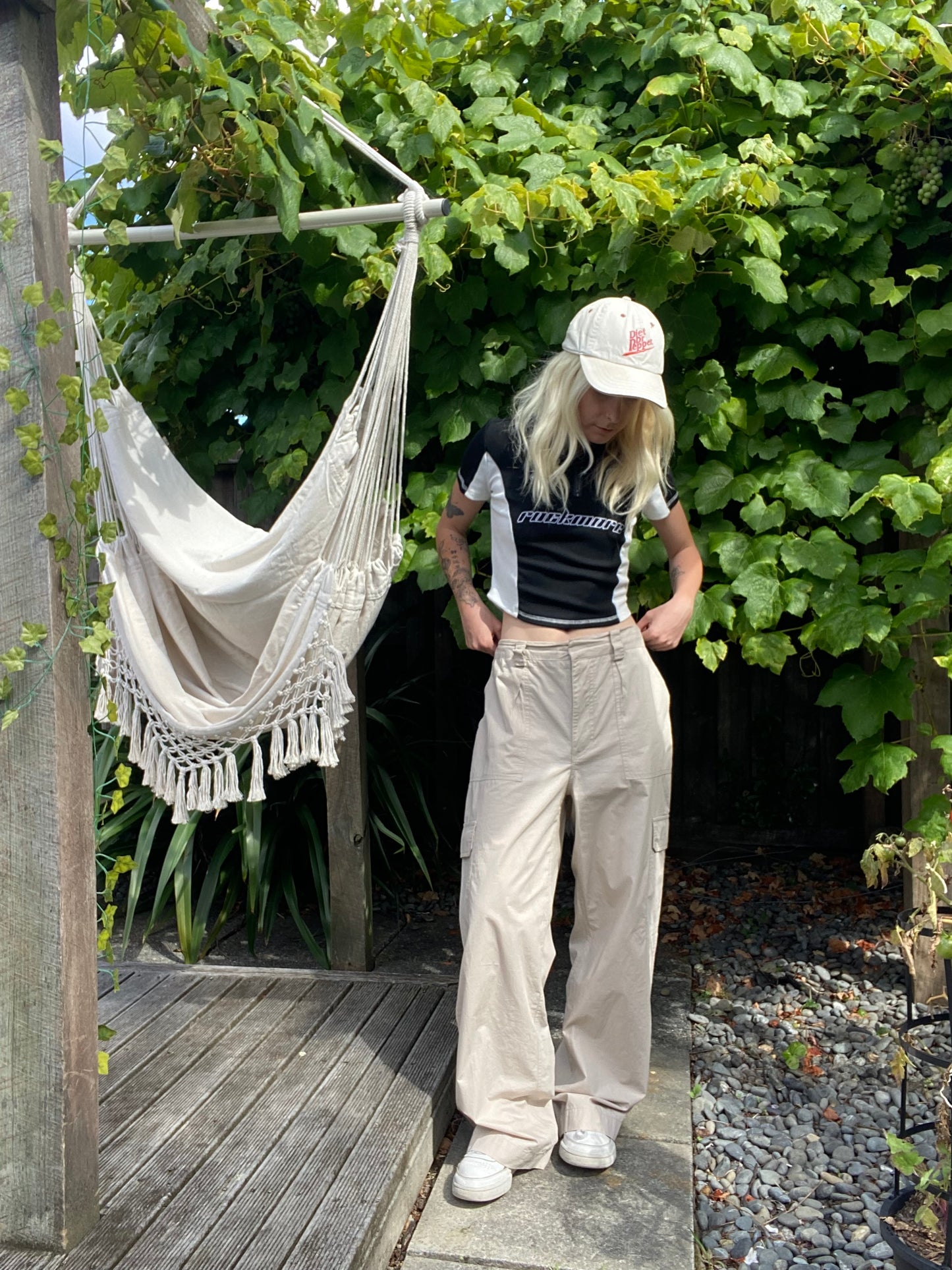 Cream wide-leg cargo pants!