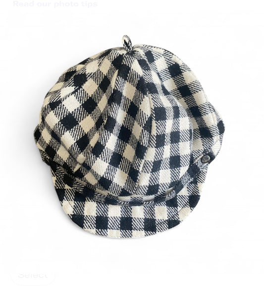 Y2K Black and white plaid baker boy cap