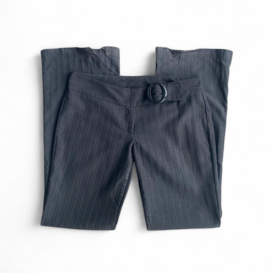 Y2K Black low rise pinstripe flare pants with belt