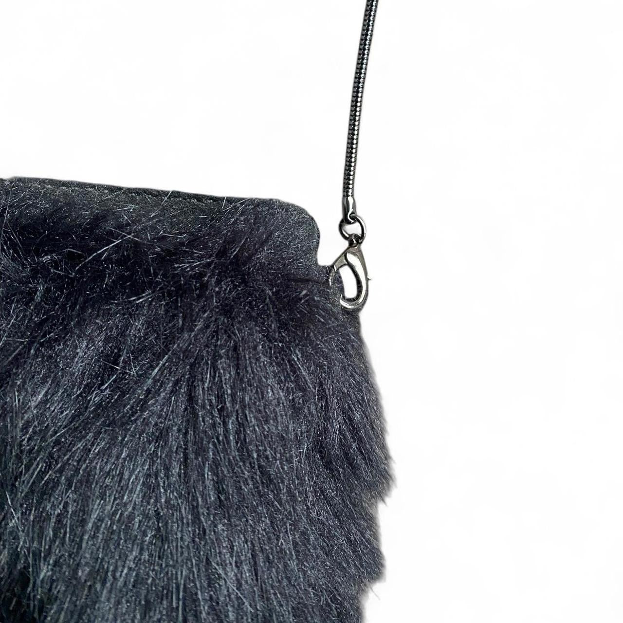 Y2K Black faux fur crossbody bag with removable strap