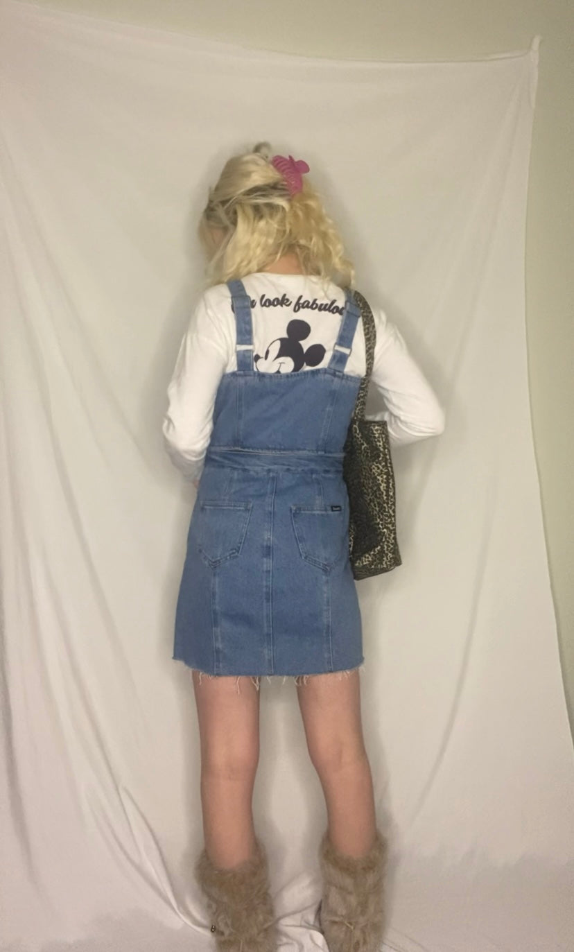 Blue denim overall zipper dress/set