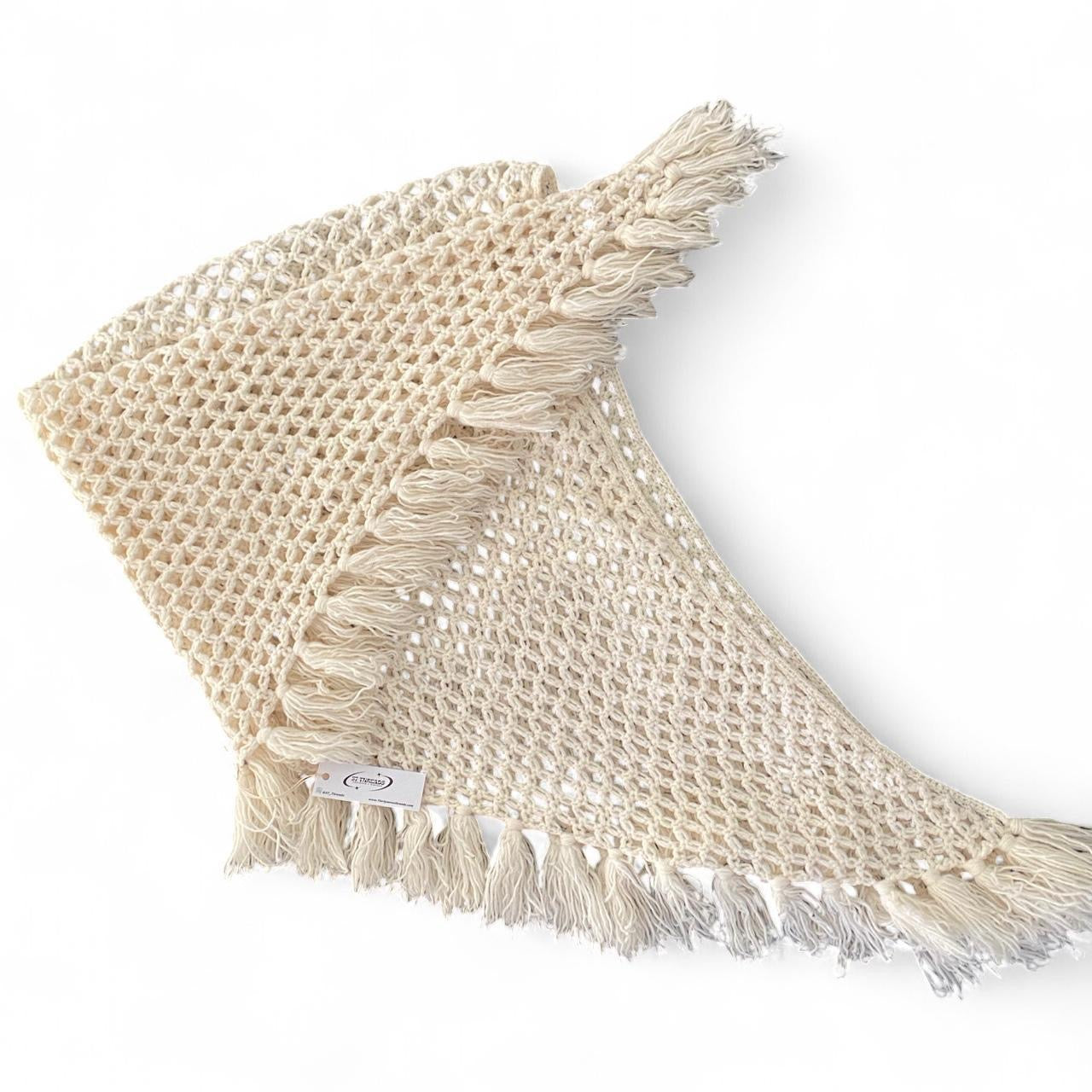 Cute Cream boho crochet shawl with fringe