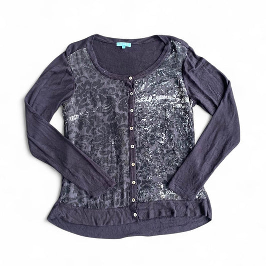 Navy velvet floral button up cardigan