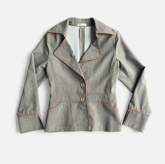 Y2K Grey pinstripe striped blazer with orange piping!