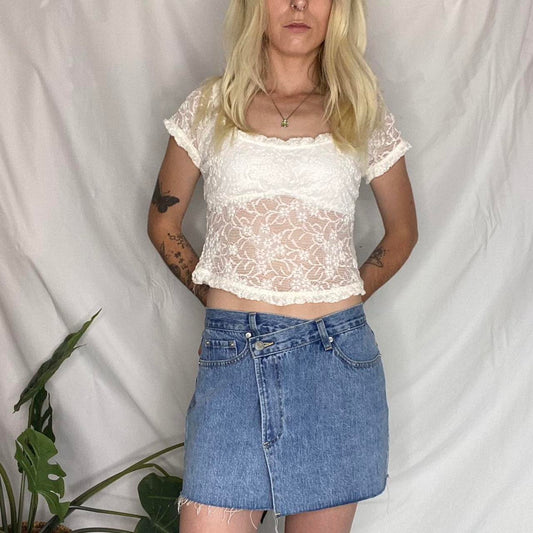 Cute Cream Motel lace top with ruffle details