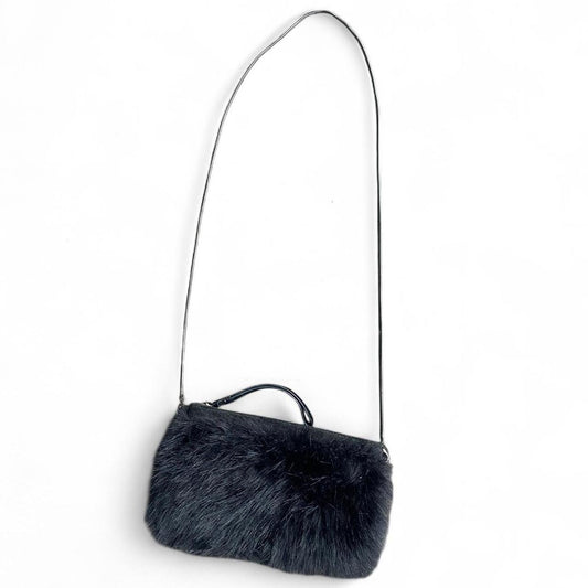 Y2K Black faux fur crossbody bag with removable strap