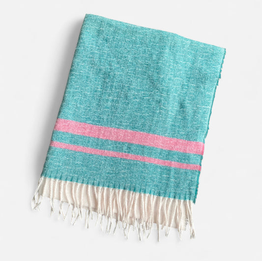 Soft green and pink striped chunky scarf!