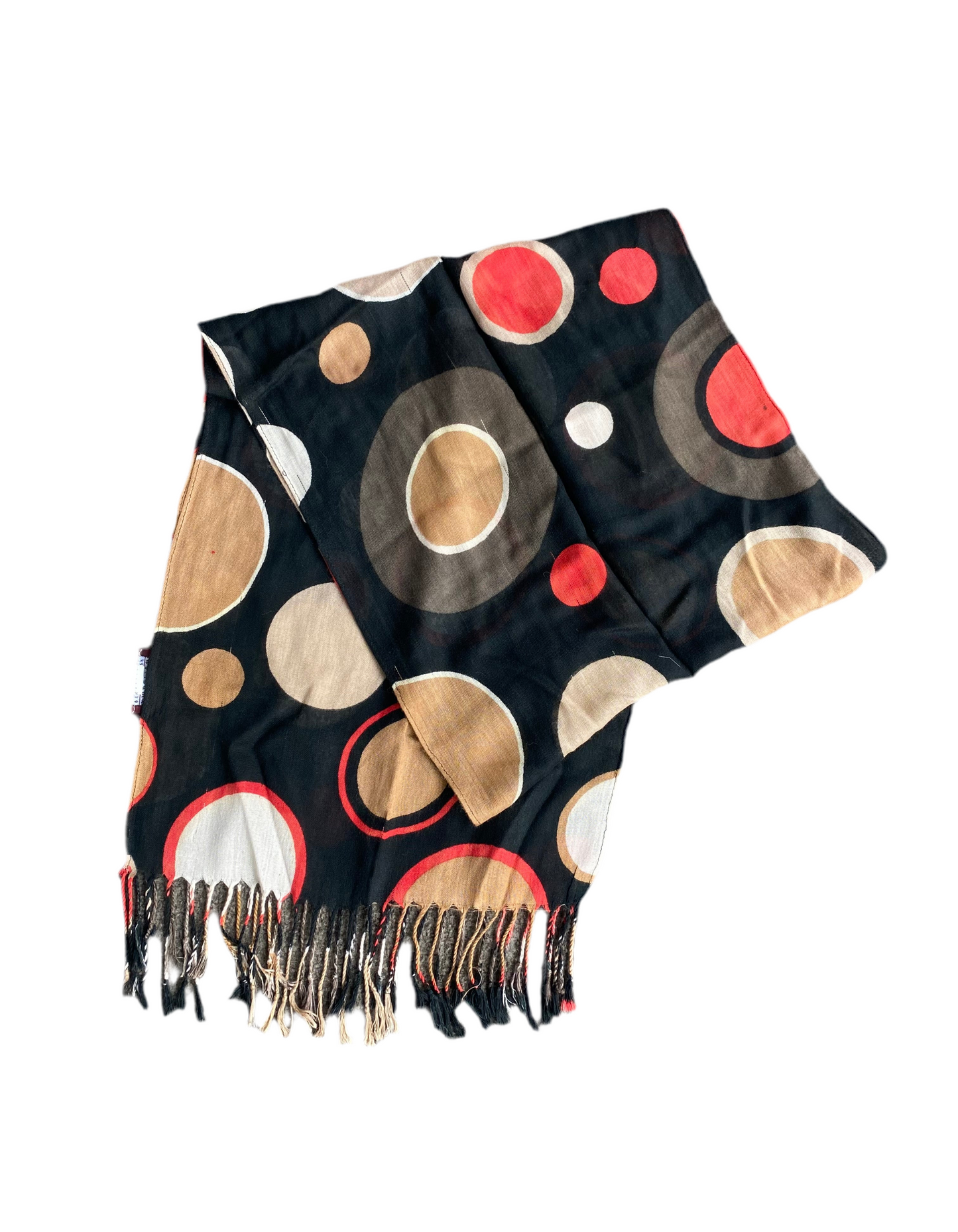 Funky circle print black/tan/orange scarf