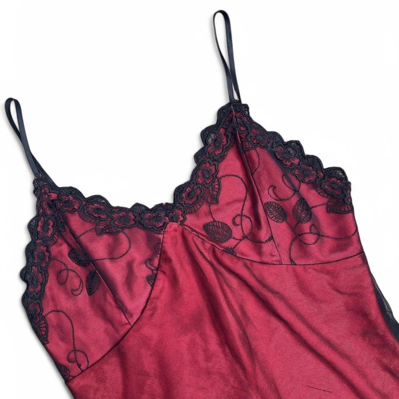 Vintage 90s Red & black lace-trimmed slip dress