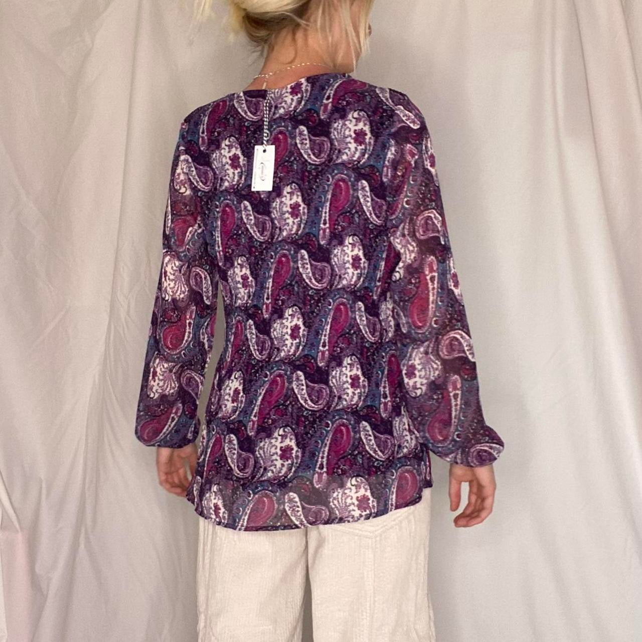 Purple paisley print boho blouse with tie up front