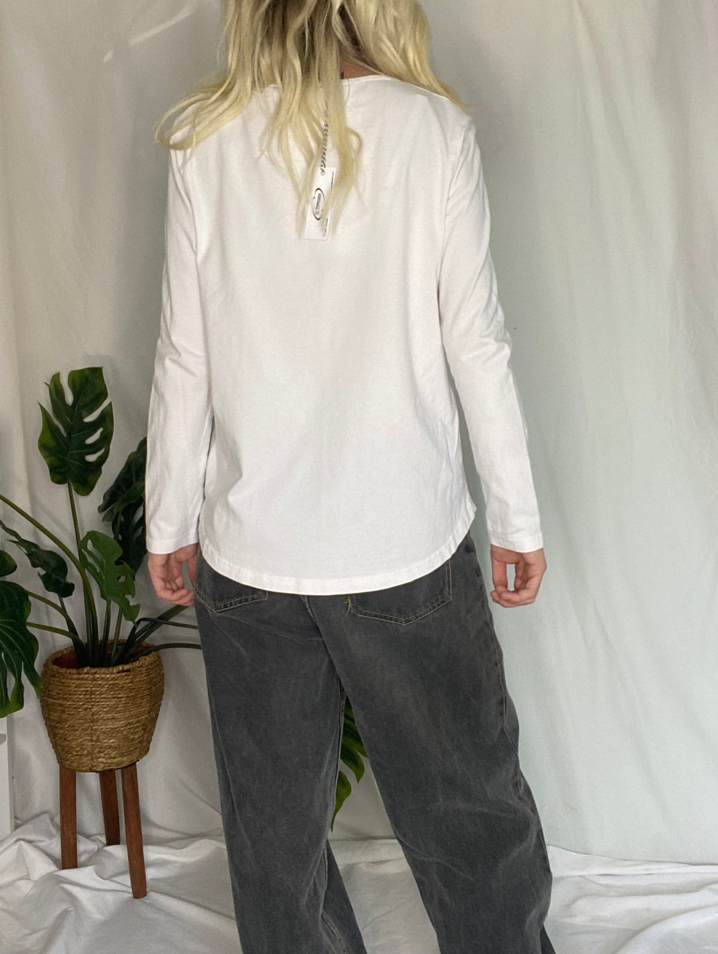 Huffer white long sleeve top with pink logo