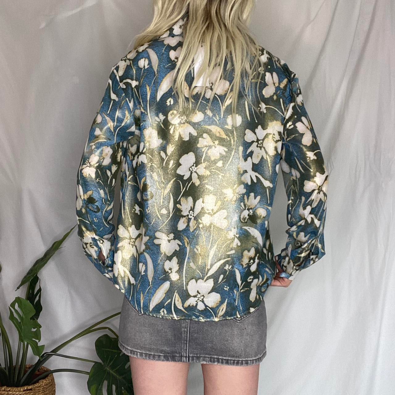 Blue & Gold Textured floral shirt