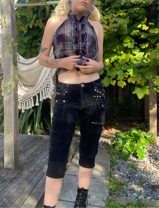 90s Black corduroy capri pants