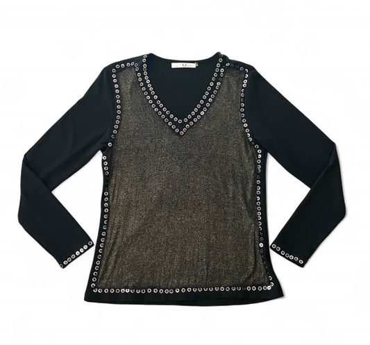Stunning Y2K sparkly black and gold sequin v neck top