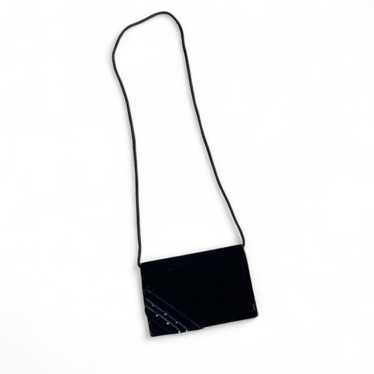 Vintage 90s Black velvet shoulder bag with gold detailing
