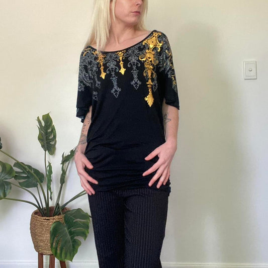 Y2K gold and black Valley girl top