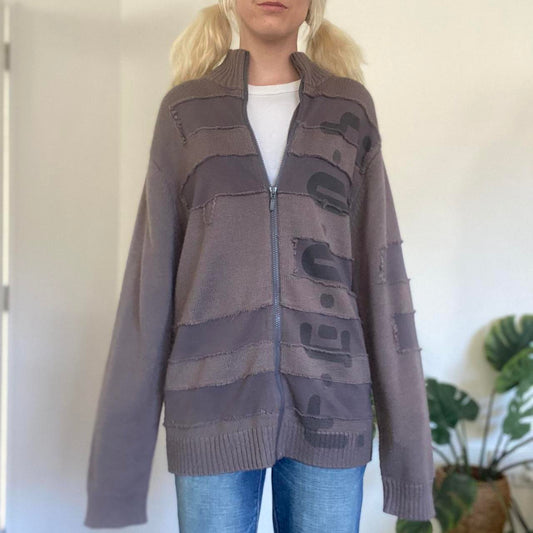 Sick Y2K two toned patchwork grey zip up knit