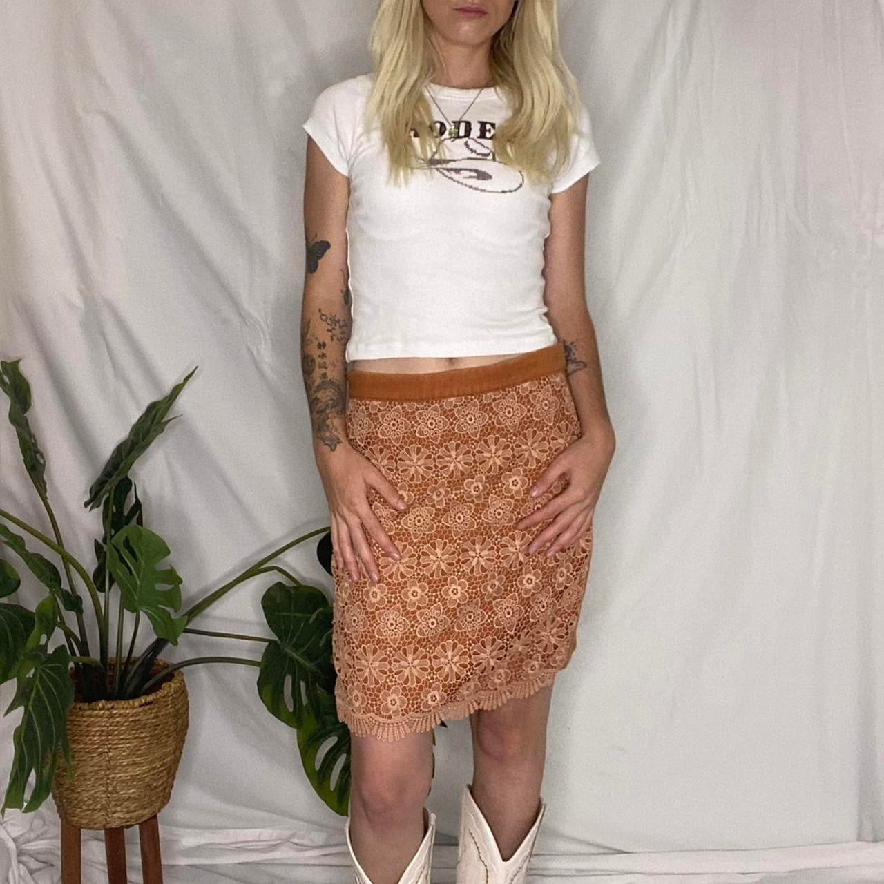 Cute Orange boho crochet mini skirt