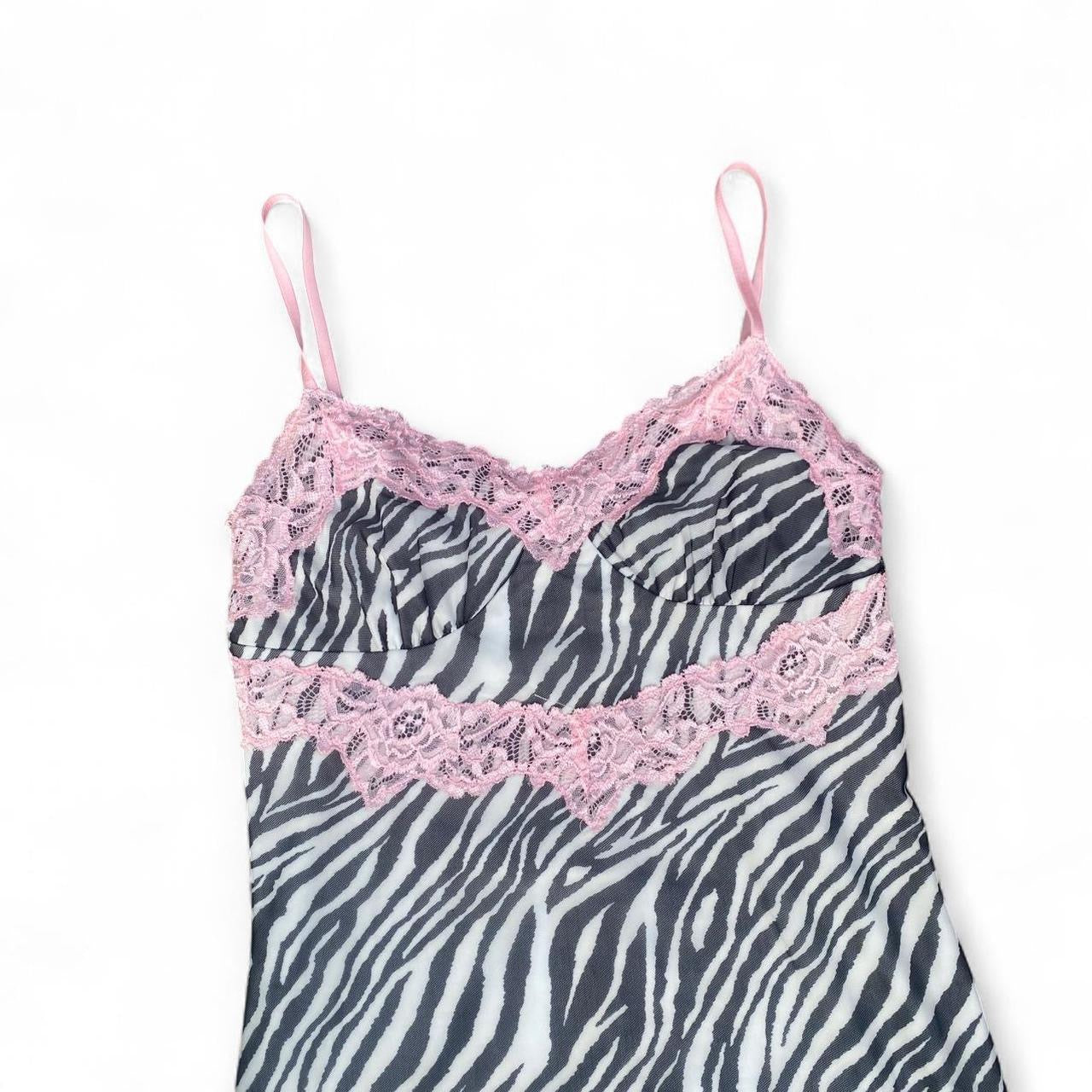 Tiger Mist Zebra Print Slip Dress w pink lace