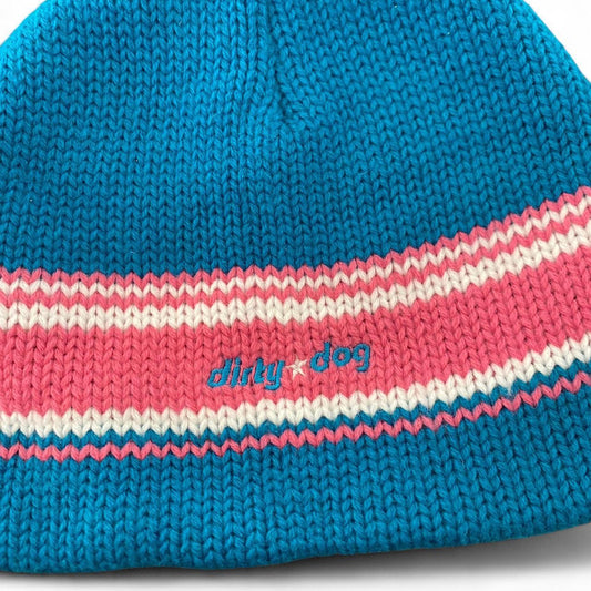 Cute Dirty Dog Y2K blue and pink striped beanie