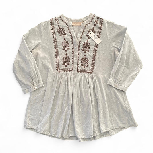 Cute teal/brown peplum blouse with embroidery