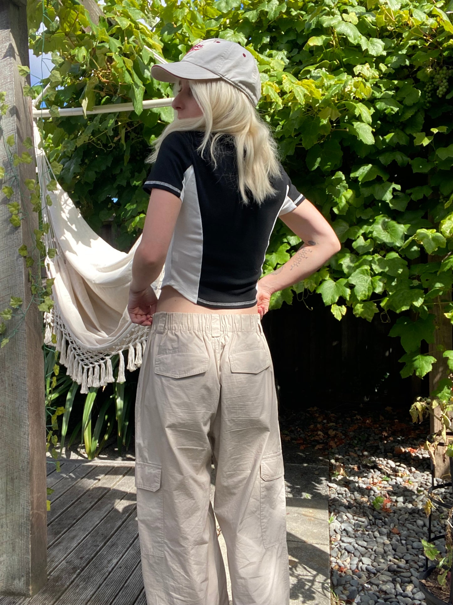 Cream wide-leg cargo pants!