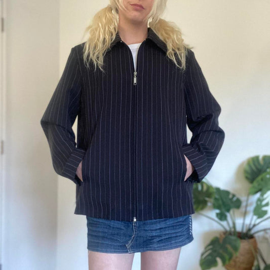 90s Style black and white pinstripe zip up jacket
