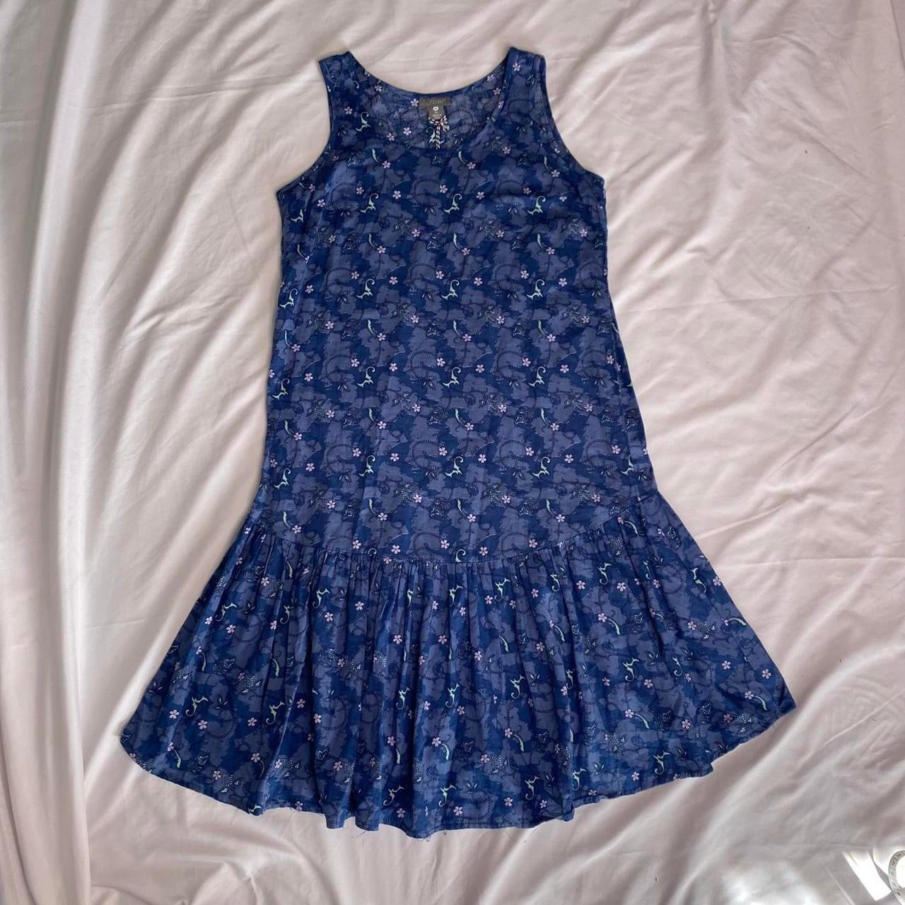 Blue floral printed mini dress with ruffle hem