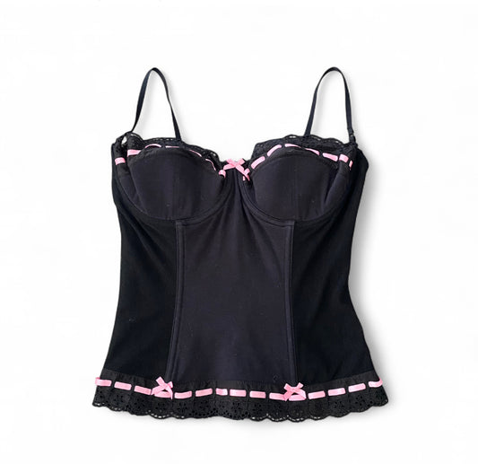 00s black and pink corset top with cute bows 🎀