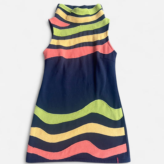 Vintage 60s/70s style Multi-coloured striped fleece dress