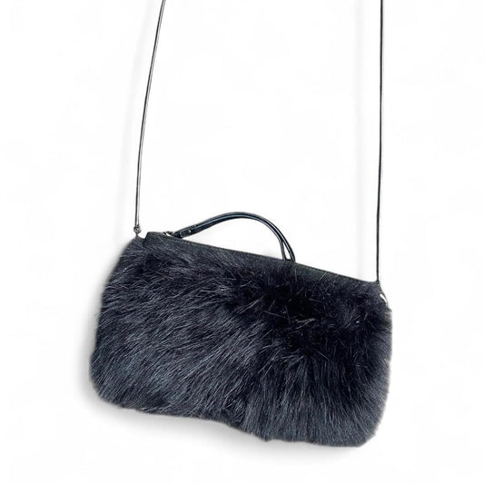 Y2K Black faux fur crossbody bag with removable strap