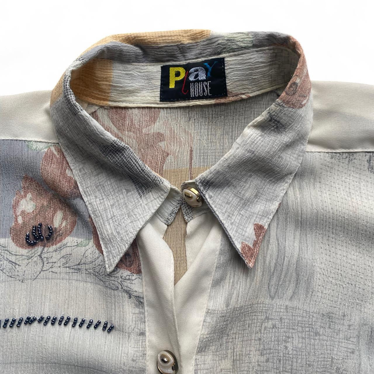 Vintage 90s patchwork sheer button up blouse