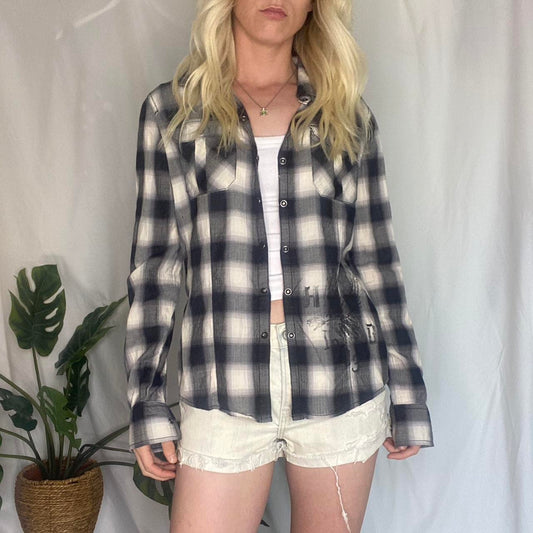 Black and white Harley Davidson plaid button down shirt