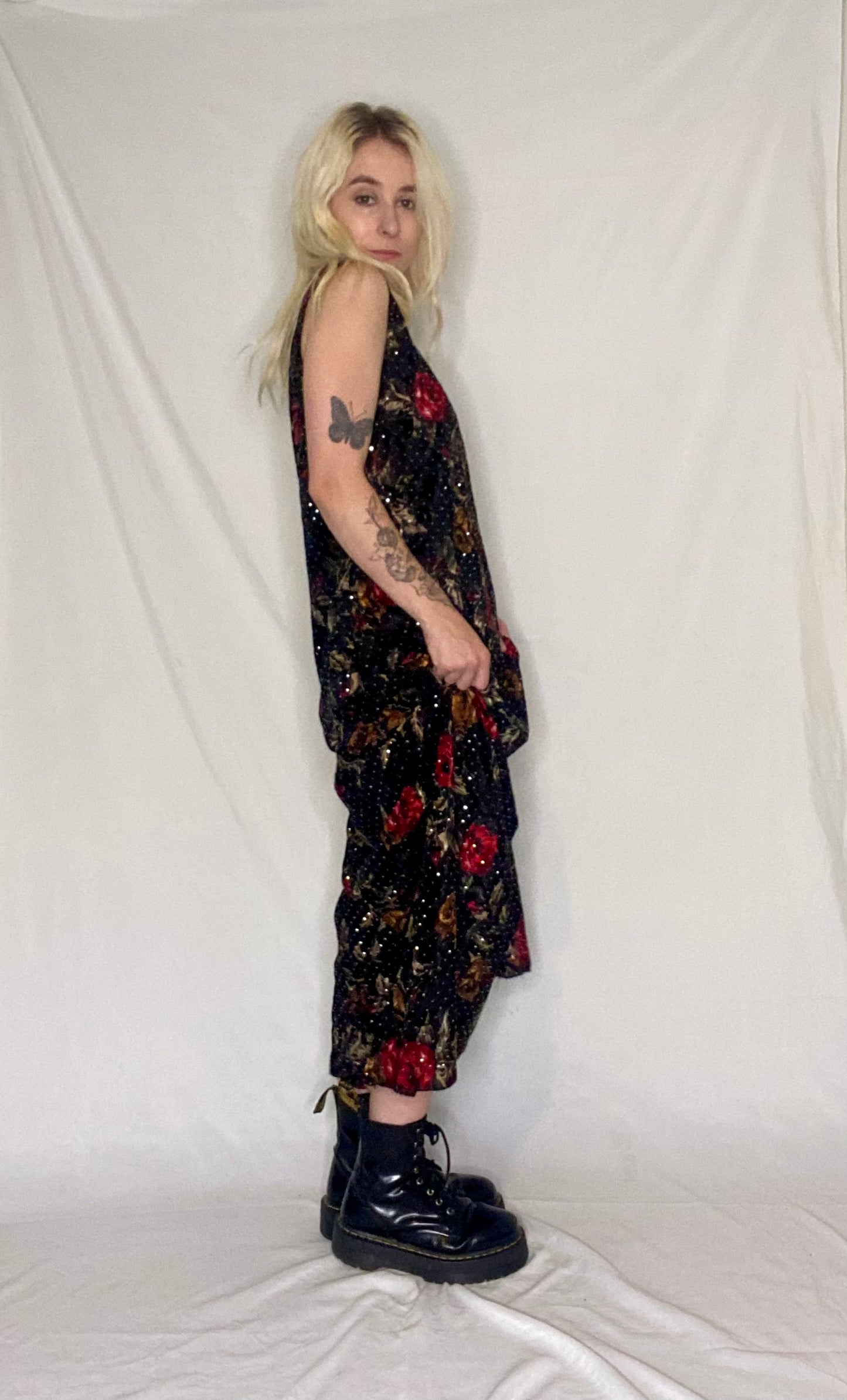 Stunning 90s Black floral sequin maxi dress