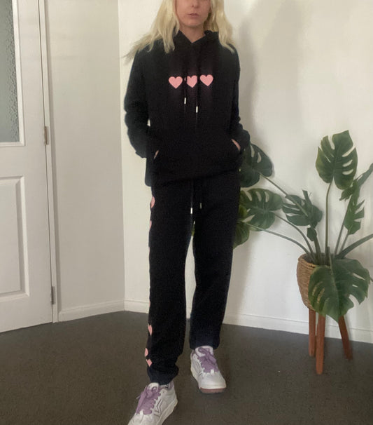 Black and pink heart Hoodie and Track pant set