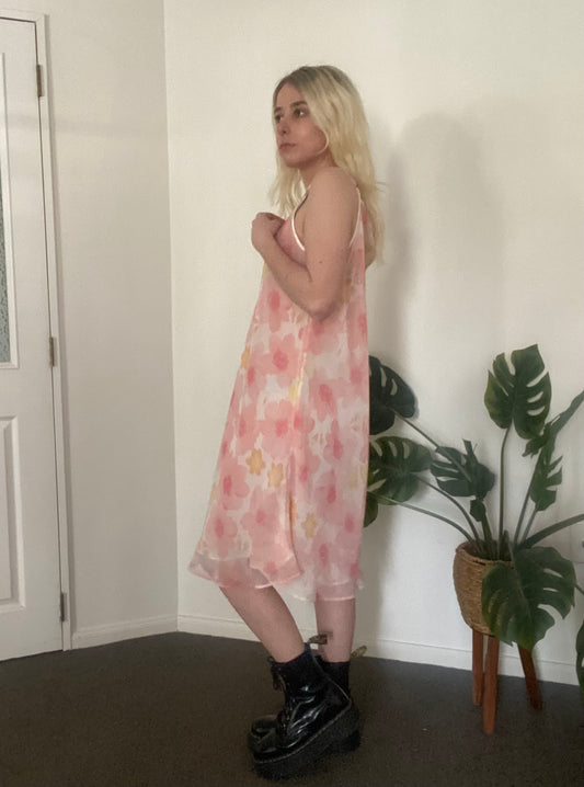 Pink floral fairy midi slip dress