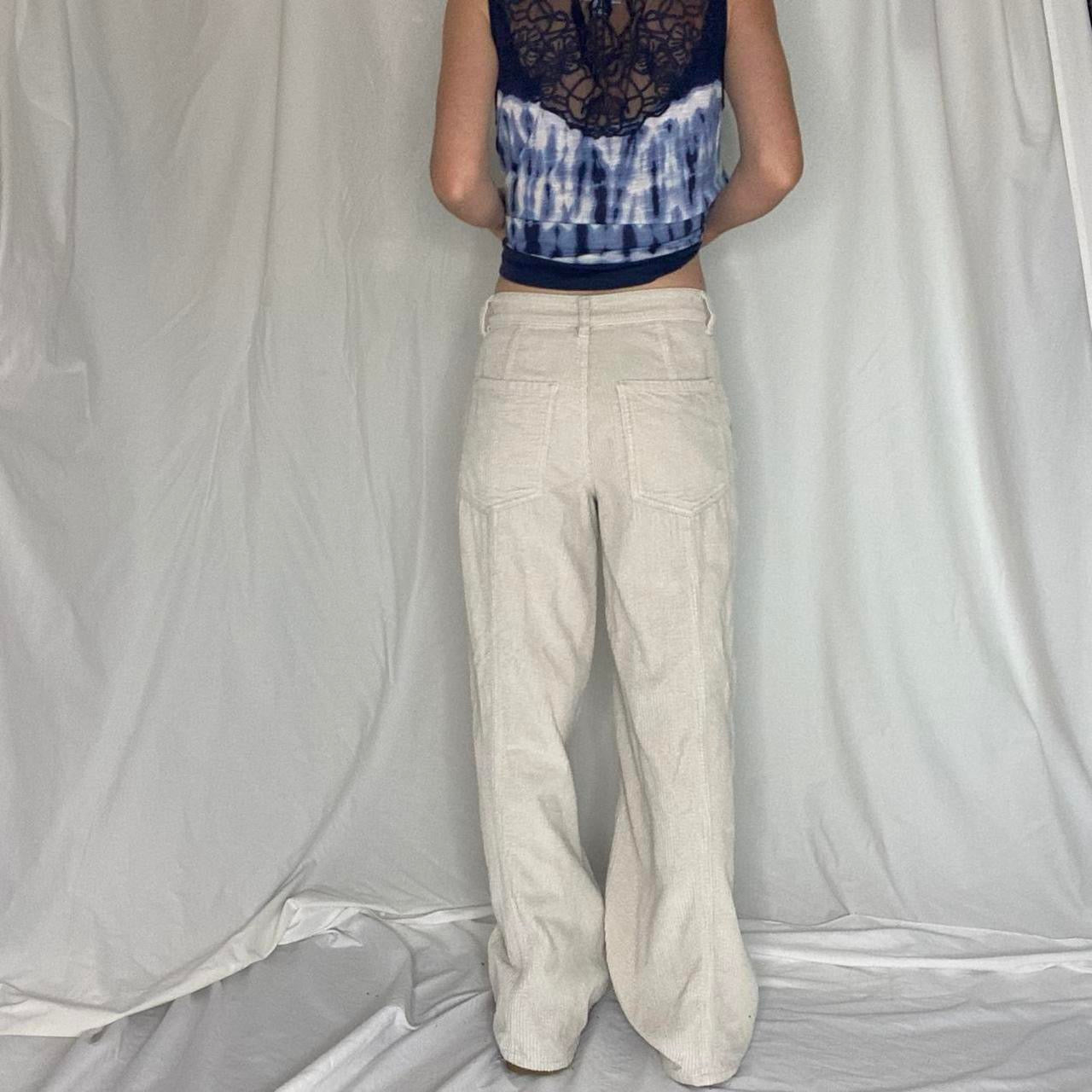 Cream corduroy mid rise wide leg pants