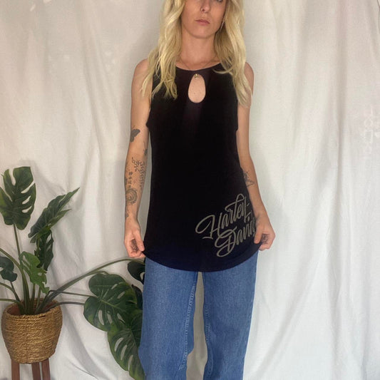 Harley Davidson black tank top with cool text graphics