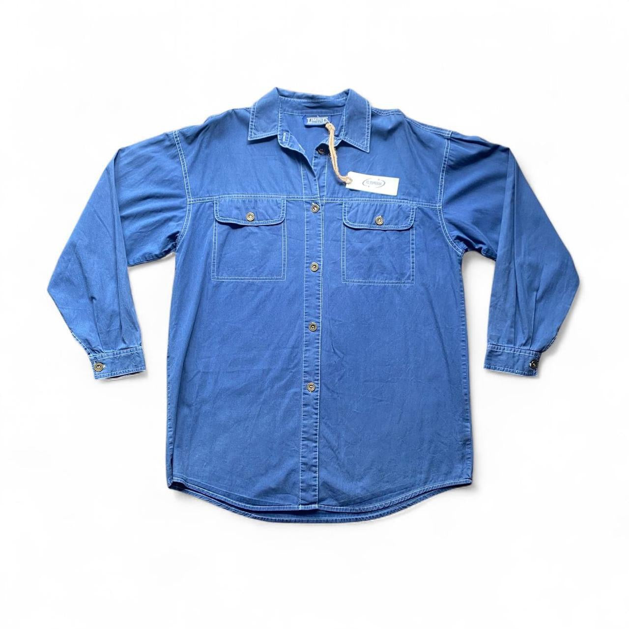 Blue denim style western button-up shirt
