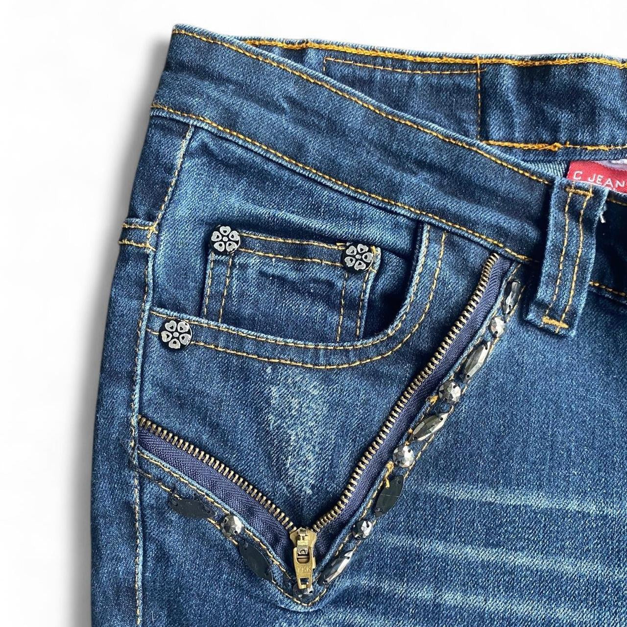 Y2K Mid-rise bootcut jeans with cool zipper details and embroidery