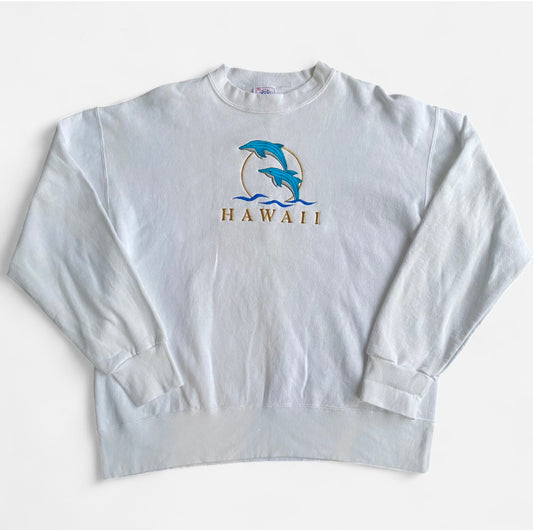 White vintage 90s embroidered Hawaii dolphin crewneck sweatshirt