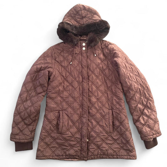 Cutest Brown quilted coat with hood and fur trim!